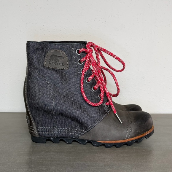 Sorel PDX Wedge Boots Gray Canvas Leather Women's Shoes Size 8.5 - Picture 2 of 8